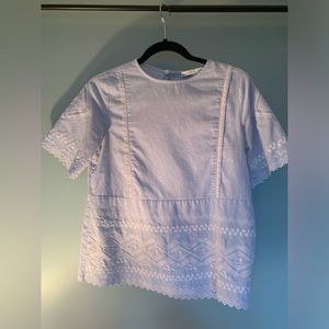 English Factory light blue embroidered short sleeve top blouse. Size S.